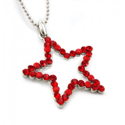 Necklace – 12 PCS Star Austrian Crystal Necklace - Red - NE-P1037RD