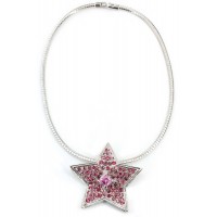 Necklace – 12 PCS Rhinestone Star Charm w/ CZ Necklace - Pink - NE-TJ027PK