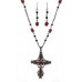 Necklace & Earrings Set – 12 Cross NE-Hematite Coating w/Red Crystals - NE+ER set - NE-ACQN4699H