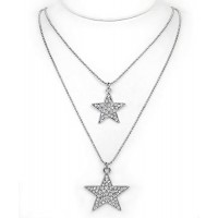Necklace – 12 PCS Rhinestone Double-Strand Star Charm Necklaces - Clear - NE-JN3392CL