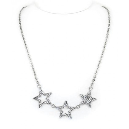 Necklace – 12 PCS Rhinestone Triple Stars Charms Necklaces - Clear - NE-JN4348CL
