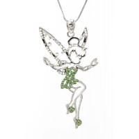 Necklace – 12 PCS Crystal Necklaces - Tinker Bell Charm - Green - NE-N3090GN