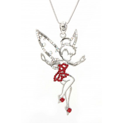 Necklace – 12 PCS Crystal Necklaces - Tinker Bell Charm - Red - NE-N3090RD