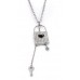 Necklace – 12 PCS Rhinestone Lock w/ Key - Rhodium Plating - Made in Korea - NE-N4288CL