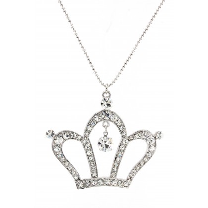 Necklace – 12 PCS Rhinestone Crown - Rhodium Plating - Made in Korea - Clear - NE-N4382CL