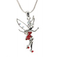 Necklace – 12 PCS Crystal Necklaces -Tinker Bell Charm - Red - E-N6316RD