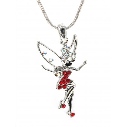 Necklace – 12 PCS Crystal Necklaces -Tinker Bell Charm - Red - E-N6316RD