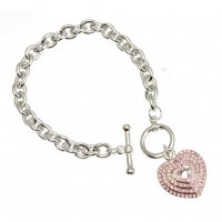 Bracelet – 12 PCS Crystal Heart Charm Bracelet - BR-JJB0021PK