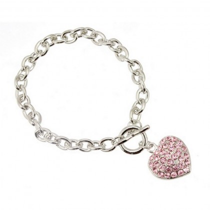 Bracelet – 12 PCS R/H Bubble Heart Charm Pink Bracelet - BR-JJB2678PK