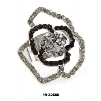 Ring – 12 PCS Austrian Crystal Rose Flower Rings  - Black Color – RN-228BK