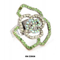 Ring – 12 PCS Austrian Crystal Rose Flower Rings  - Green Color – RN-228GN