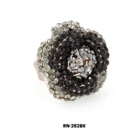 Ring – 12 PCS Austrian Crystal Flower Rings  - Black Color – RN-282BK