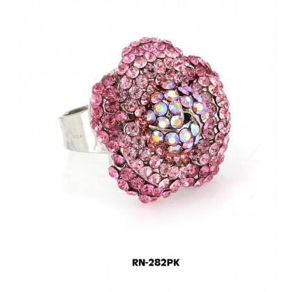 Ring – 12 PCS Austrian Crystal Flower Rings  - Pink Color – RN-282PK