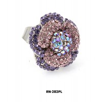 Ring – 12 PCS Austrian Crystal Flower Rings  - Purple Color - RN-282PL