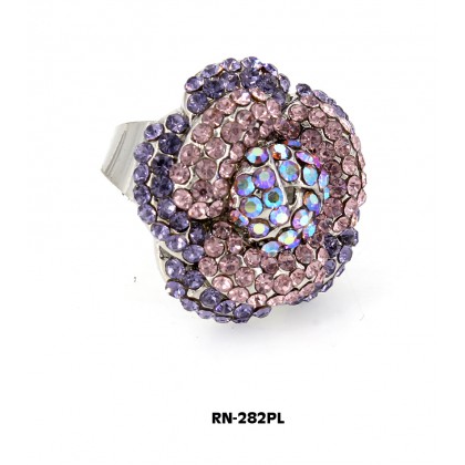 Ring – 12 PCS Austrian Crystal Flower Rings  - Purple Color - RN-282PL