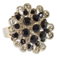 Ring – 12 PCS Austrian Crystal Flower Rings  - Black Color – RN-R6002BK