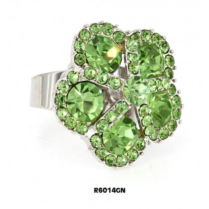 Ring – 12 PCS Austrian Crystal Flower Rings  - Green Color – RN-R6014GN