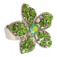 Ring – 12 PCS Austrian Crystal Flower Rings  - Green Color – RN-R6016GN