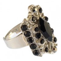 Ring – 12 PCS Austrian Crystal Flower Rings  - Black Color – RN-R6029BK