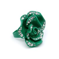 Ring – 12 PCS Finger Rings, Adustable, Flower w/Rhinestones - Green Color – RN-R965BLZ