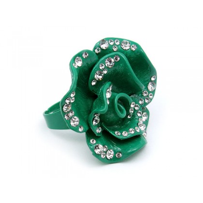 Ring – 12 PCS Finger Rings, Adustable, Flower w/Rhinestones - Green Color – RN-R965BLZ