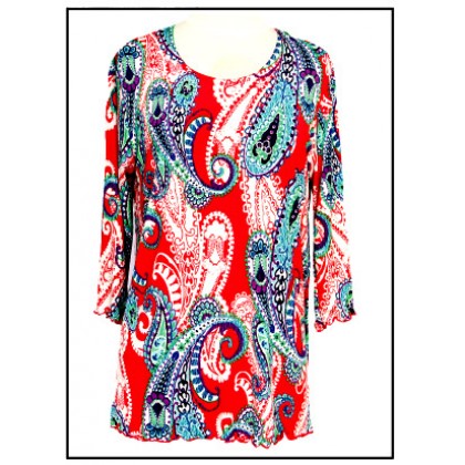 12 PCS Merrow Top with 3/4 Sleeve, Paisley Print – Coral & Turquoise color - ATP-MT9503