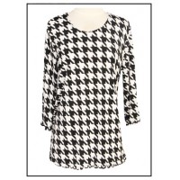 12 PCS Merrow Top with 3/4 Sleeve, Houndstooth Print – Black & White - ATP-MT9504