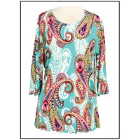 12 PCS Merrow Top with 3/4 Sleeve, Paisley Print – Turquoise & Pink color - ATP-MT9505