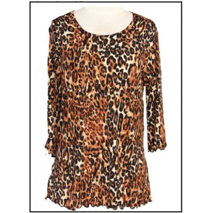 12 PCS Merrow Top with 3/4 Sleeve, Leopard Print - Brown - ATP-MT9506