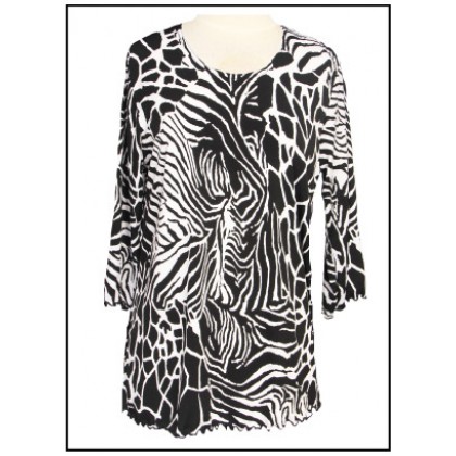 12 PCS Merrow Top with 3/4 Sleeve, Zebra/Giraffe Print – Black & White - ATP-MT9507