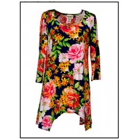 12 PCS Tunics Tops with 3/4 Sleeves, Floral Print – Navy Blue- ATP-TT8708
