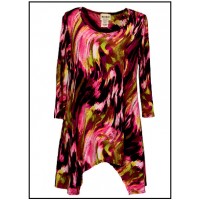 12 PCS Tunics Tops with 3/4 Sleeves, Art Print – Pink & Brown - ATP-TT8709