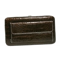 Wallet - 12 pcs Leather Like Flat Wallets w/ Croc Embossed - Brown - WL-AL121LPBN