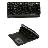 Wallet - 12 pcs Shinny Croc Embossed w/ Twisted Closure Pocket - Black - WL-AL240BK