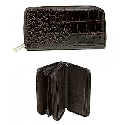 Wallet - 12 pcs Croc Embossed Organizer - Black -WL-AL3098BN