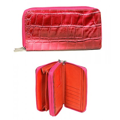 Wallet - 12 pcs Croc Embossed Organizer - Fuchsia -WL-AL3098FU