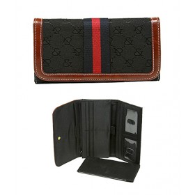 Wallet - 12 pcs Jacquard Monogram Check Book Wallet - Black  -WL-AND008BK