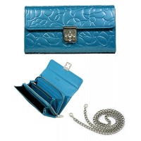 Wallet - 12 pcs Genuine Leather w/ Floral Embossed - Blue - WL-C1020BL