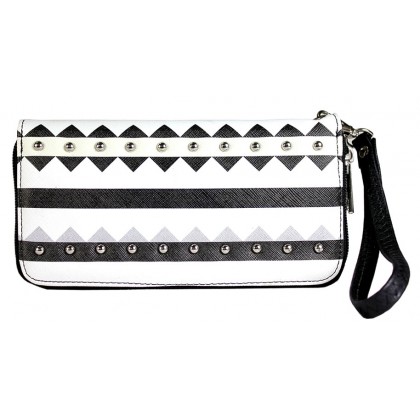 Wallet - 12 pcs Aztec Print Zippered Around with Wristlet - Black - WL-TRO5064BK