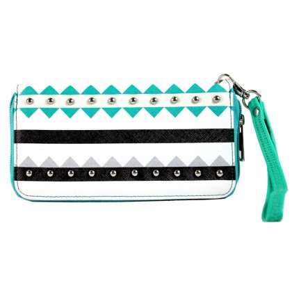 Wallet - 12 pcs Aztec Print Zippered Around with Wristlet - Green - WL-TRO5064GN