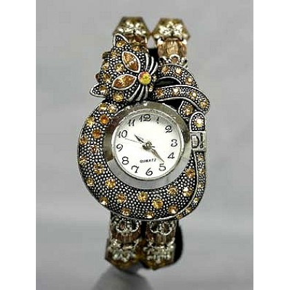 Watch – 12 PCS Bracelet Watches - Rhinestone Kitty - Brown - WT-KH01407BN