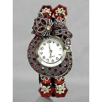 Watch – 12 PCS Bracelet Watches - Rhinestone Kitty - Red - WT-KH01407RD