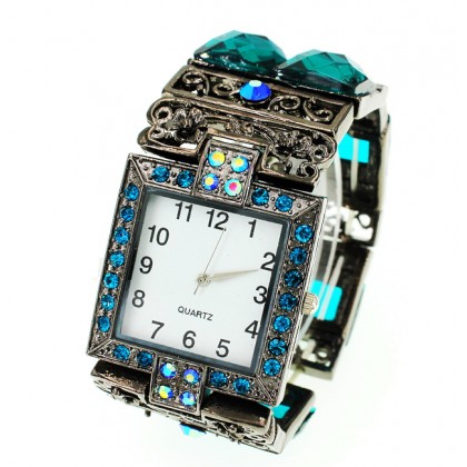 Watch – 12 PCS Bracelet Watches - Rhinestones w/ Multi Beaded Stretchable Bracelet - Blue - WT-KH11486BL