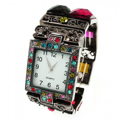 Watch – 12 PCS Bracelet Watches - Rhinestones w/ Multi Beaded Stretchable Bracelet - Multi - WT-KH11486MT