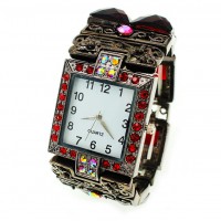 Watch – 12 PCS Bracelet Watches - Rhinestones w/ Multi Beaded Stretchable Bracelet - Red - WT-KH11486RD