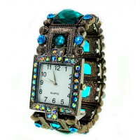 Watch – 12 PCS Bracelet Watches - Rhinestones w/ Multi Beaded Stretchable Bracelet - Blue - WT-KH11495BL