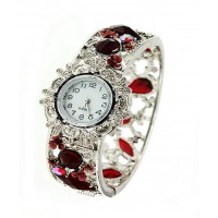 Watch – 12 PCS Bracelet Watches - Rhinestone Bangle w/ Hinge - Red - WT-KH9483RD