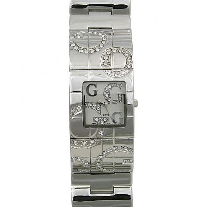 Watch – 12 PCS Lady Watches - Metal Wide Band w/ Rhinestone Letter - Silver - WT-L80021SV