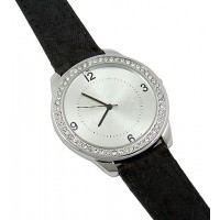 Watch – 12 PCS Lady Watches - Monogram Band w/ Rhinestone Accent Frame - Black - WT-L80043CBK