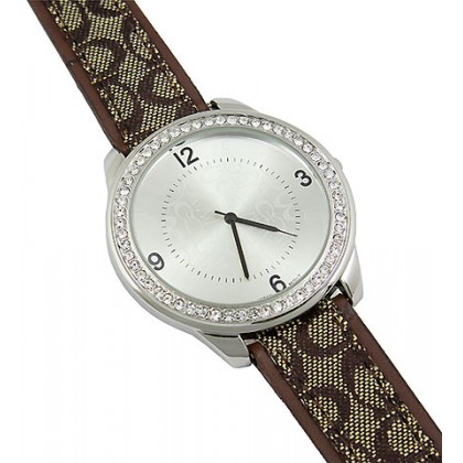 Watch – 12 PCS Lady Watches - Monogram Band w/ Rhinestone Accent Frame - Dark Brown - WT-L80043CDBN